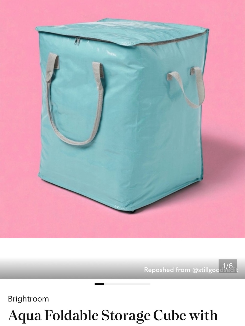 Aqua Foldable Storage Cube Tote